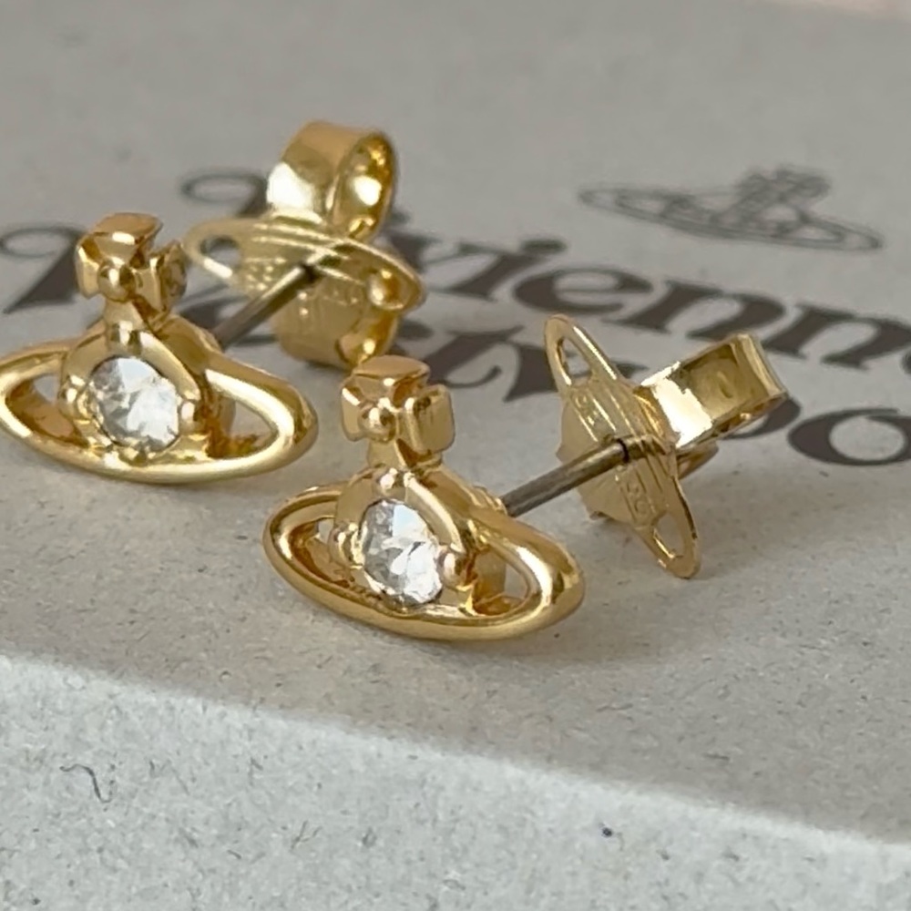 Vivienne Westwood Gold Orb Earrings with Crystal Detail